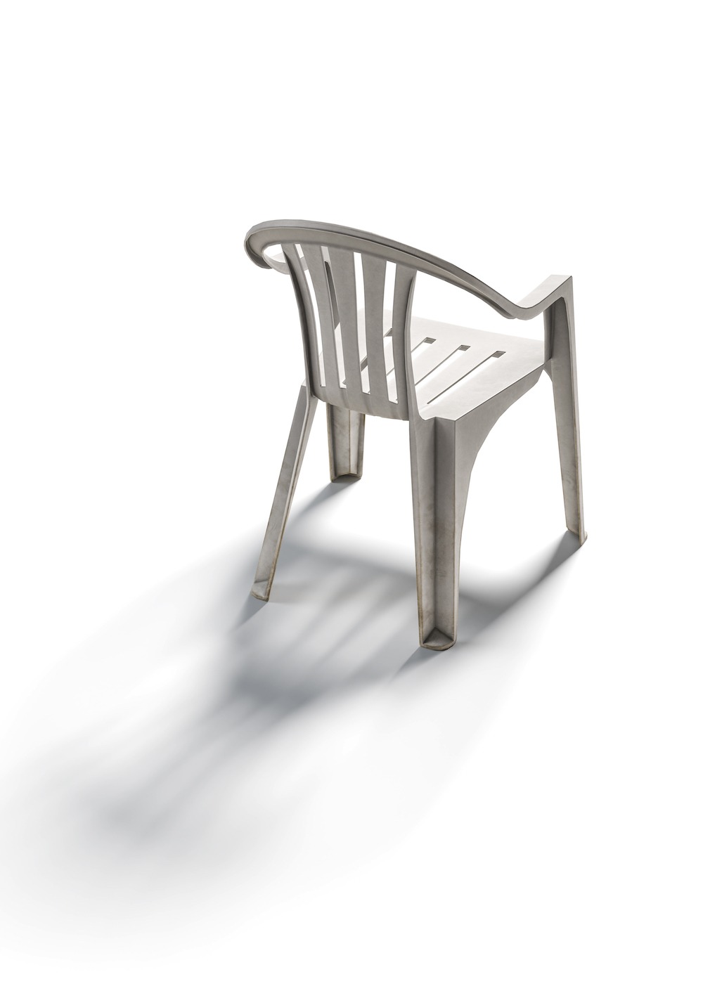 white monobloc plastic chairs isolated on white background. Clipping path included.