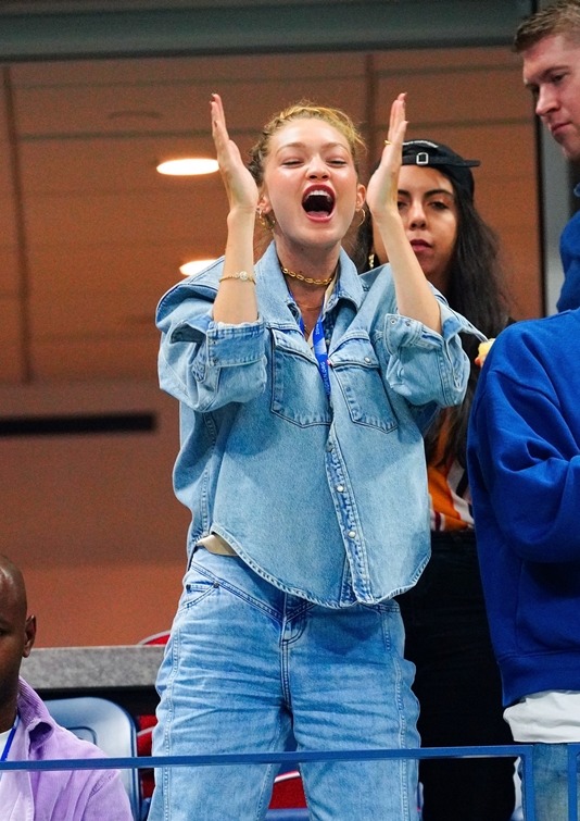 NEW YORK, NEW YORK - SEPTEMBER 07: Gigi Hadid watches Serena Williams at the 2019 US Open Women's final on September 07, 2019 in New York City. (Photo by Gotham/GC Images)